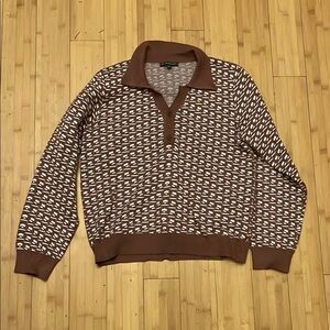 Adrianna Papell Brown and White Geometric Sweater